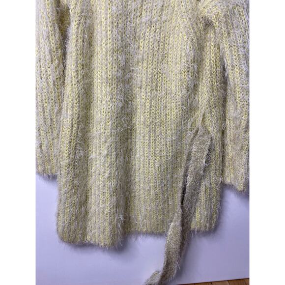 Anthropologie Yellow metallic, fuzzy, belted cardigan sweater small - Picture 6 of 8